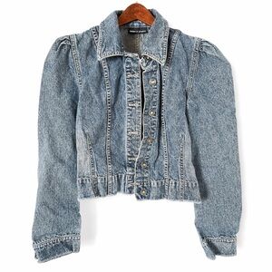 DKNY Jeans Cropped Denim Jacket Puff Sleeve Blue Women’s M